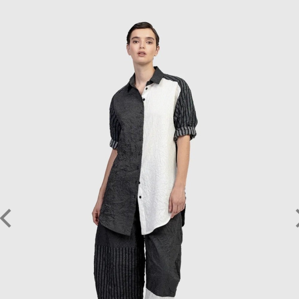 Alembika Urban Malmo Tunic Shirt Mono Mixed Stripe Crinkle Tunic Shirt Large NWT